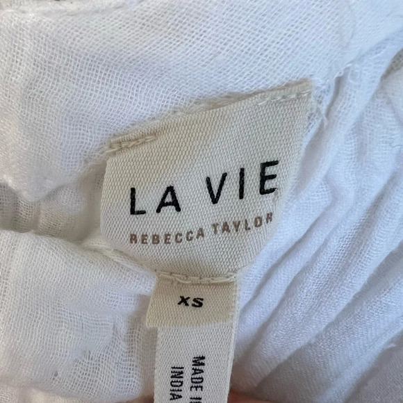 La Vie Rebecca Taylor Puff Sleeve Cotton Gauze Mini Dress White XS Feminine Chic - Picture 3 of 6